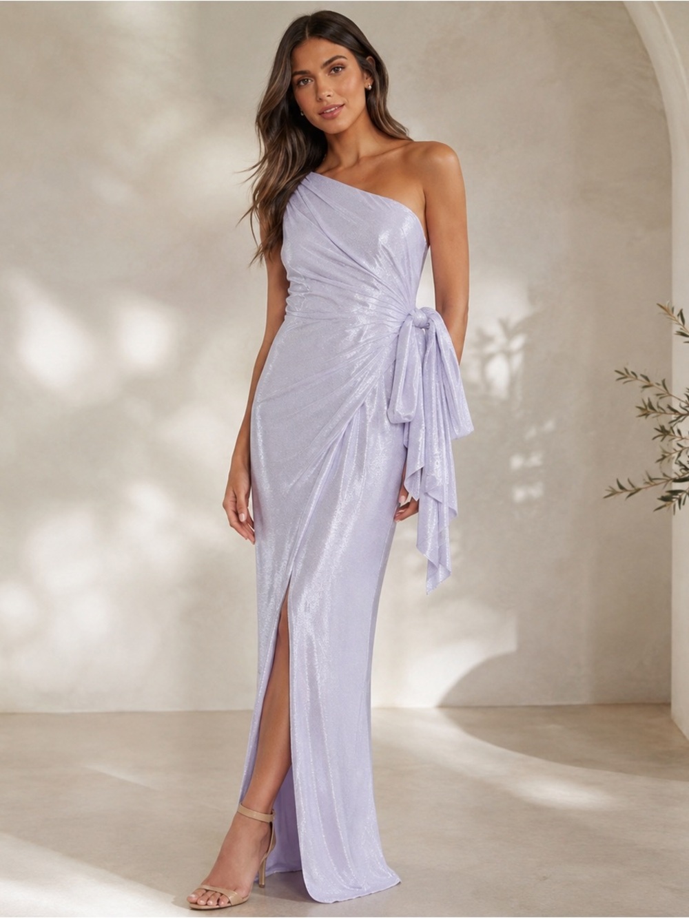 NWT AIDEN MATTOX One Shoulder Metallic Side Tie Evening Dress Size 12